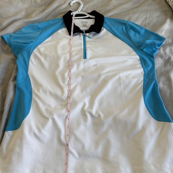 Ladies Large IZOD Perform Cool FX  Golf Shirt Blue Color Block preppy golf sport - Picture 12 of 13